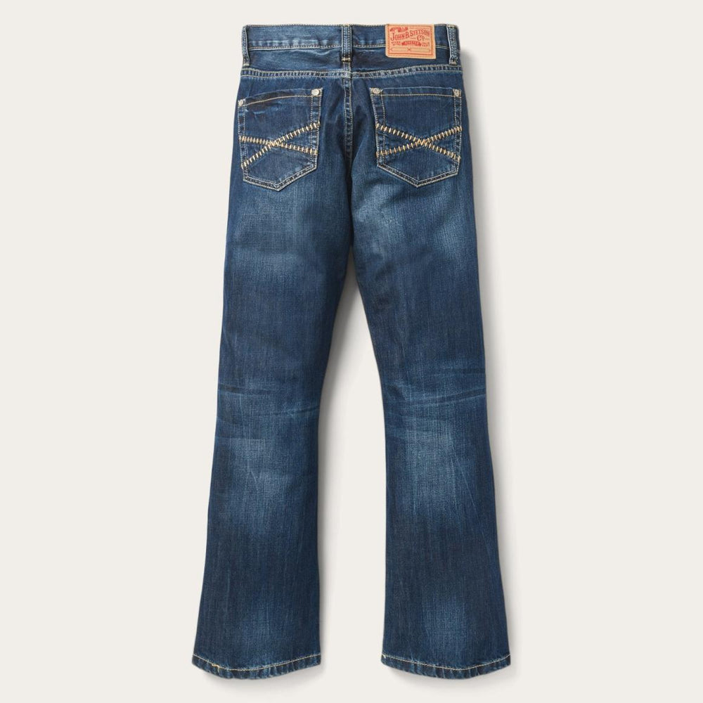 1014 Fit Semi-Destructed Wash Jeans Blue | Men Stetson Boot Cut
