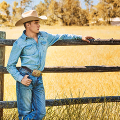 1520 Fit Light Wash Jeans With Tacking Blue | Men Stetson Modern Cut