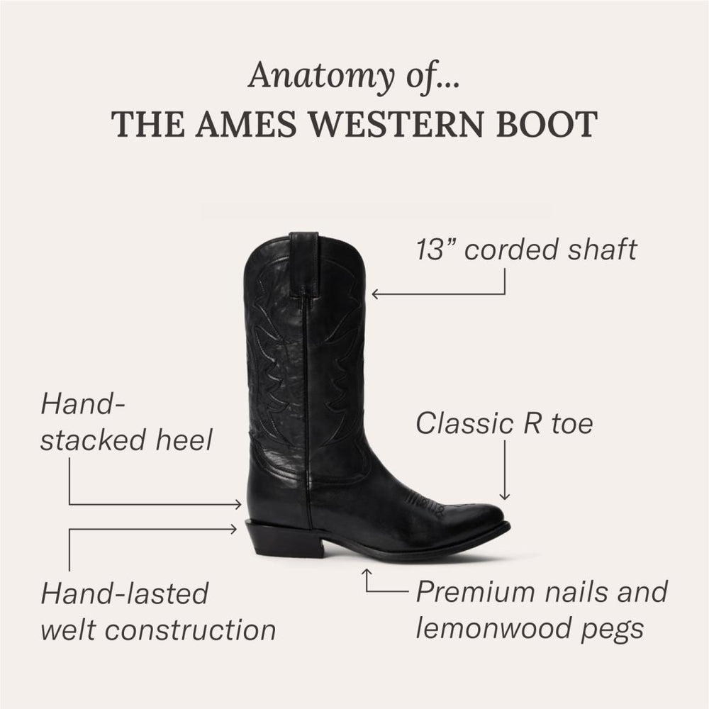 Ames Corded & Burnished Leather Boot Black | Men Stetson Western