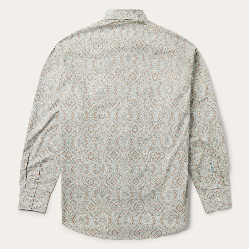 Aqua Paisley Print Western Shirt Green | Men Stetson Western Shirts