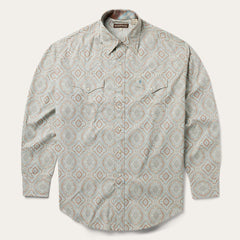 Aqua Paisley Print Western Shirt Green | Men Stetson Western Shirts