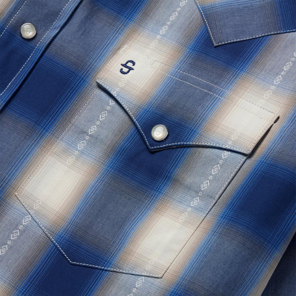 Blue Ombre Plaid Short Sleeve Western Shirt Blue | Men Stetson Western Shirts