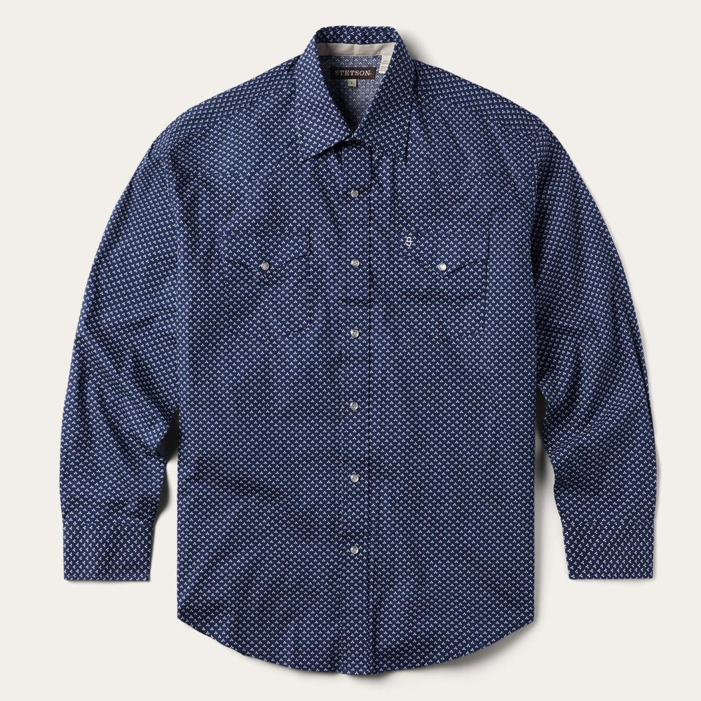 Blue Polaris Geo Print Western Shirt Blue | Men Stetson Western Shirts