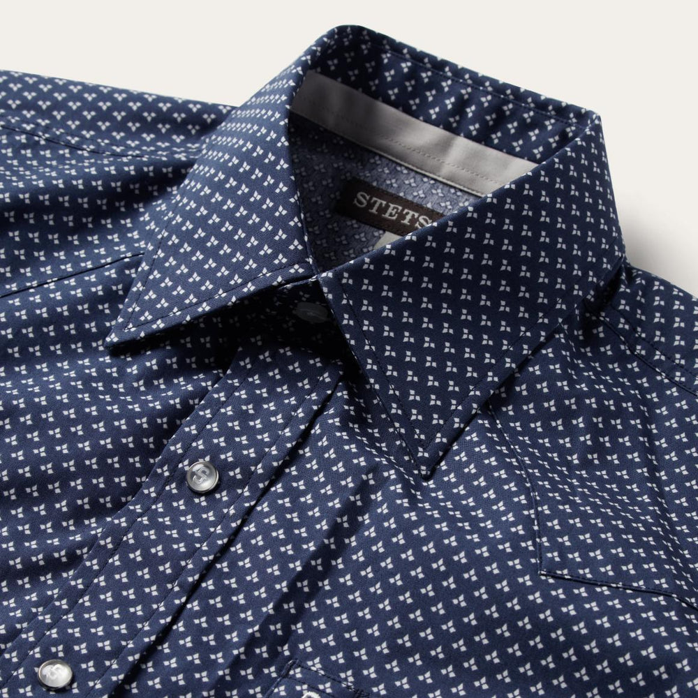 Blue Polaris Geo Print Western Shirt Blue | Men Stetson Western Shirts