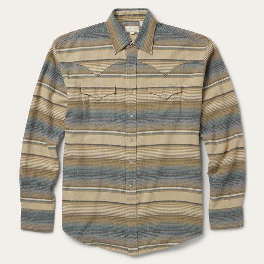 Blue Stripe Flannel Western Shirt Blue | Men Stetson Flannel Shirts