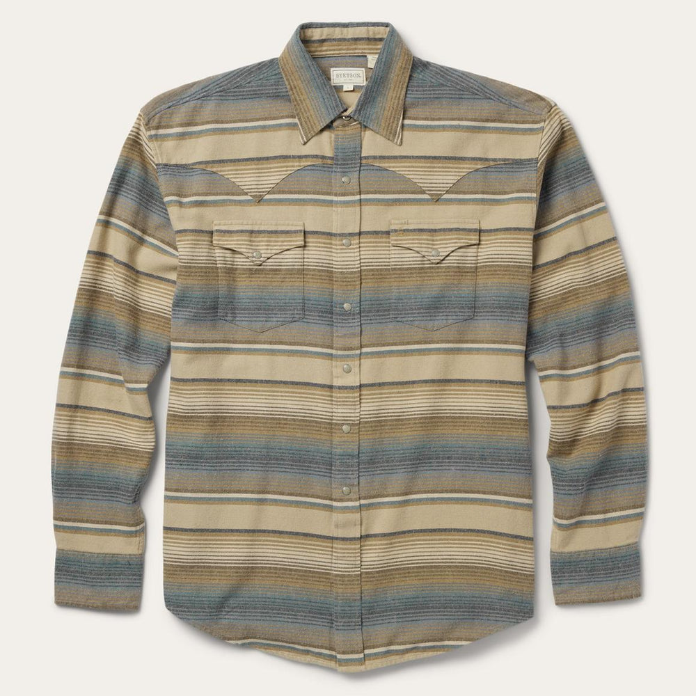 Blue Stripe Flannel Western Shirt Blue | Men Stetson Western Shirts