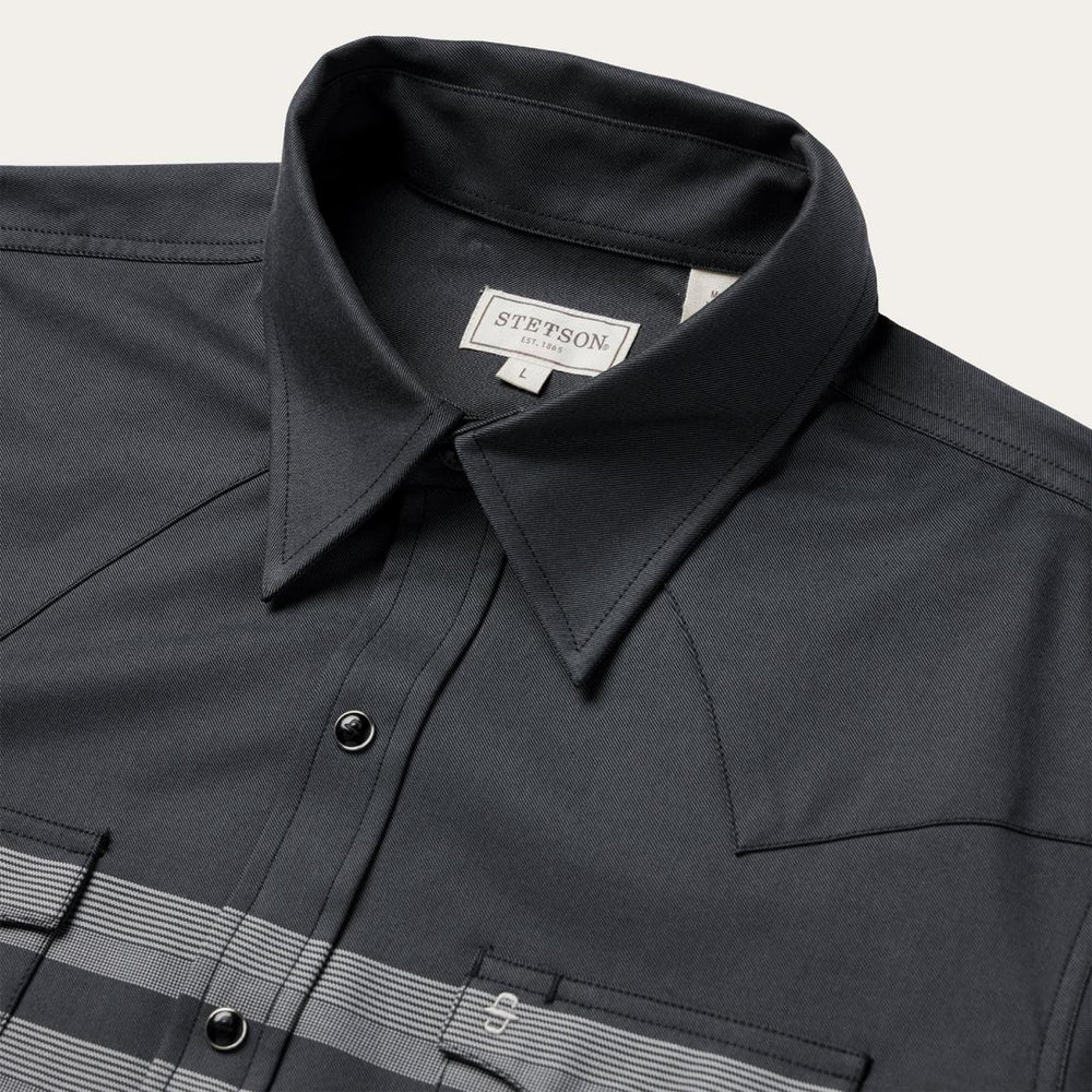 Border Stripe Twill Western Shirt Black | Men Stetson Modern Cut
