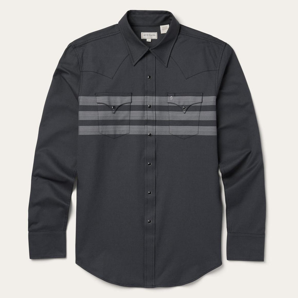 Border Stripe Twill Western Shirt Black | Men Stetson Western Shirts