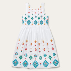 Bright Schiffli Embroidered White Cotton Lawn Dress White | Women Stetson Midi
