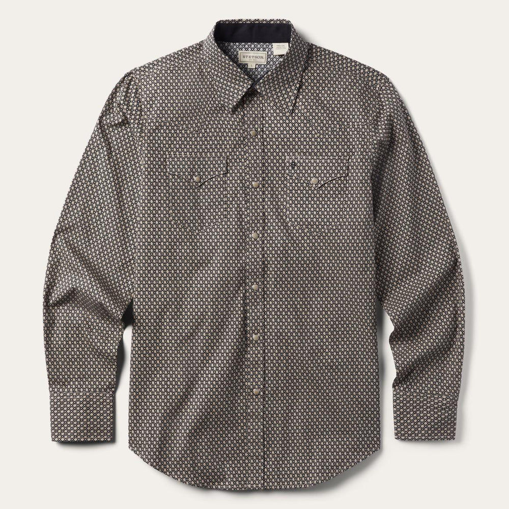 Brown Diamond Print Western Shirt Brown | Men Stetson Western Shirts