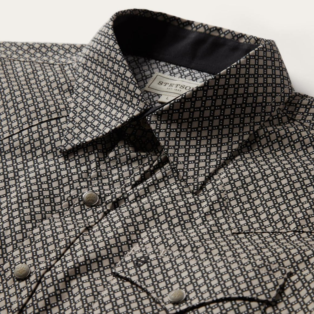 Brown Diamond Print Western Shirt Brown | Men Stetson Western Shirts