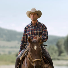 Brushed Twill Plaid Shirt Blue | Men Stetson Classic Cut