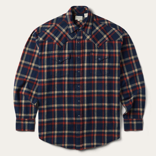 Brushed Twill Plaid Shirt Blue | Men Stetson Western Shirts