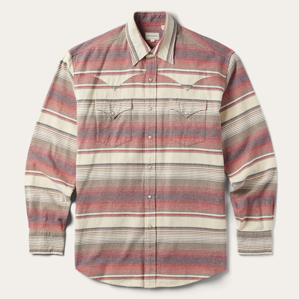 Brushed Twill Striped Shirt Red | Men Stetson Flannel Shirts