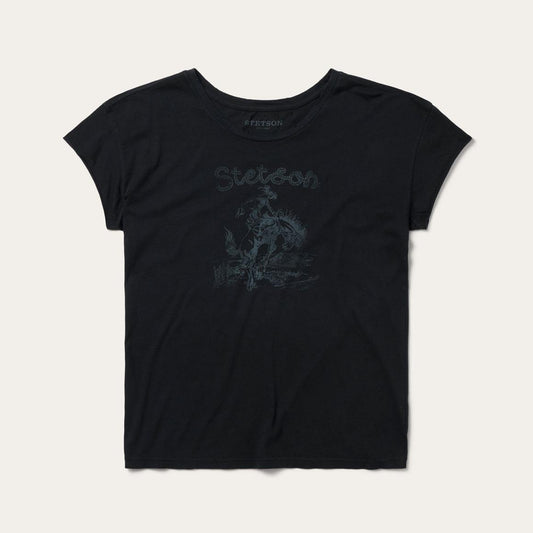 Bucking Cowboy Graphic Tee Black | Women Stetson Tees