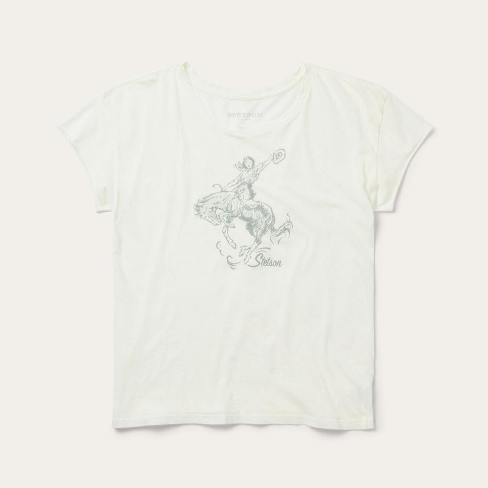 Bucking Cowgirl Graphic Tee White | Women Stetson Tees