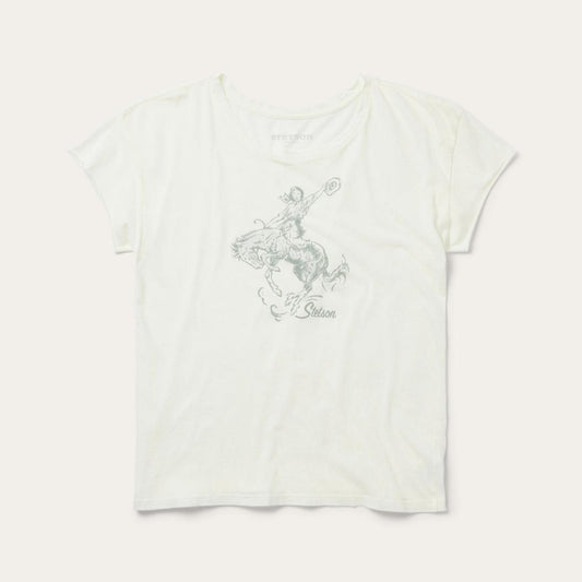 Bucking Cowgirl Graphic Tee White | Women Stetson Tees