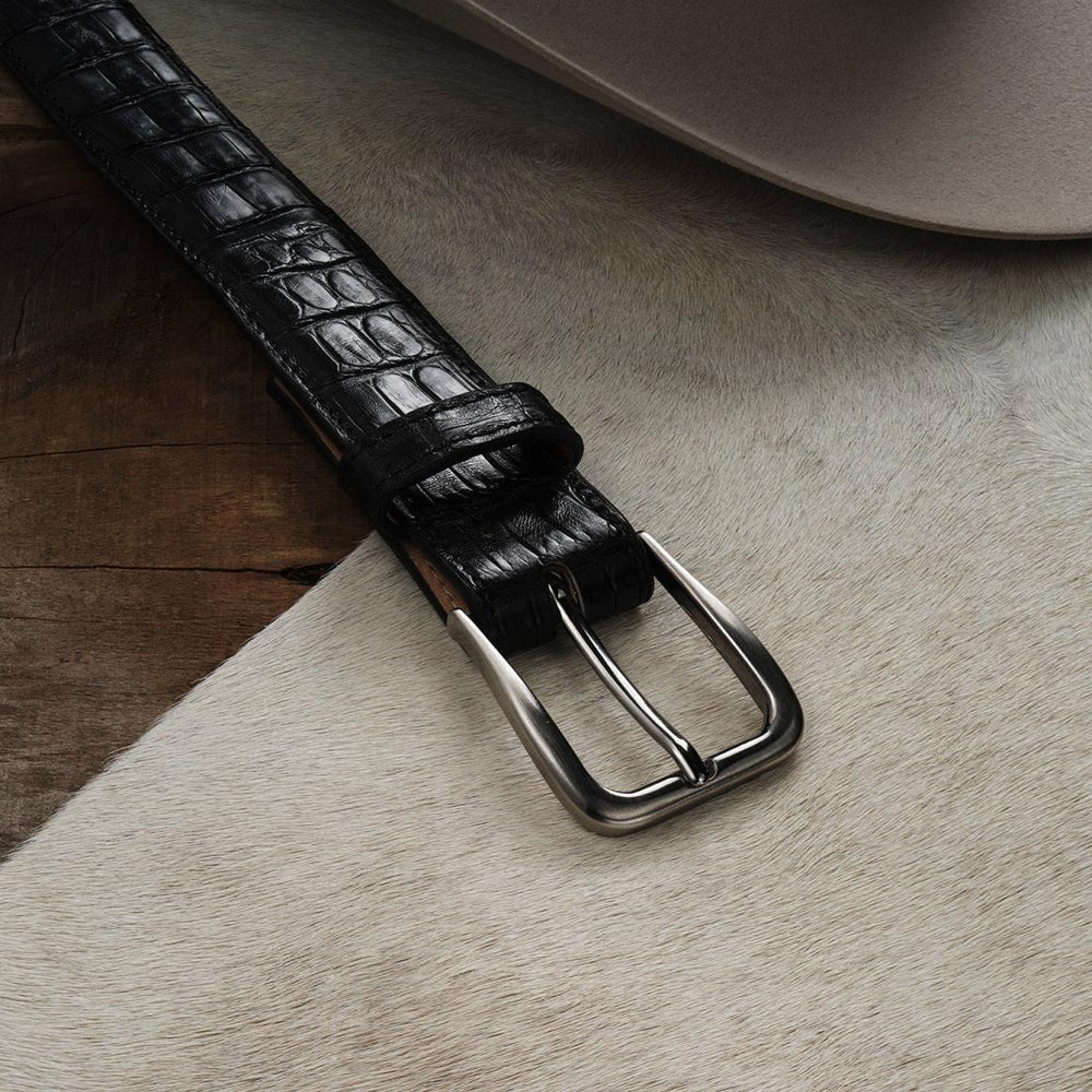 Caiman Western Tab Belt - 1 1/4" Width Black Classic | Men Stetson Belts