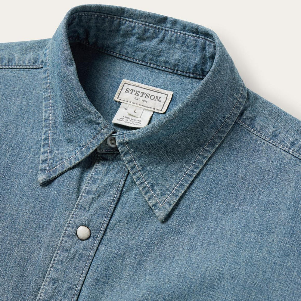 Chambray Denim Shirt Blue | Men Stetson Denim Shirts