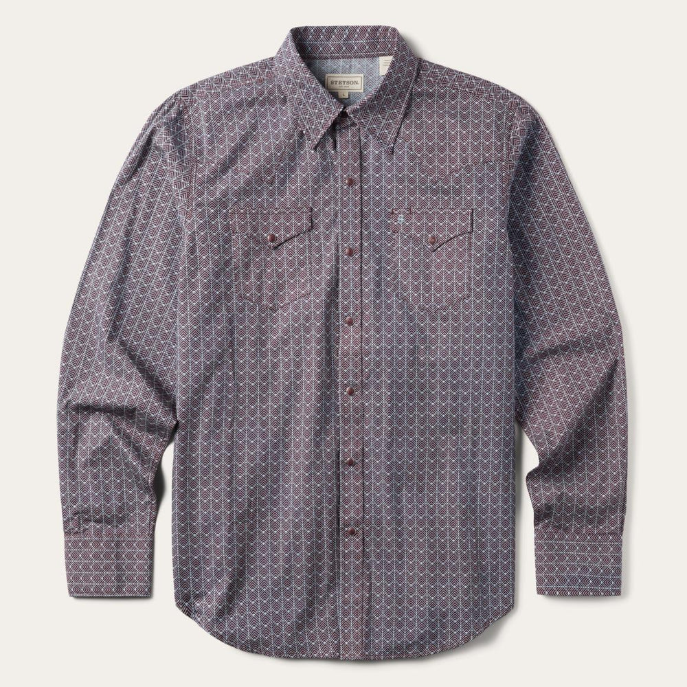 Chevron Grid Shirt Brown | Men Stetson Western Shirts