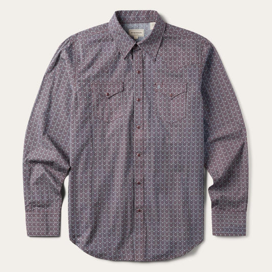 Chevron Grid Shirt Brown | Men Stetson Western Shirts