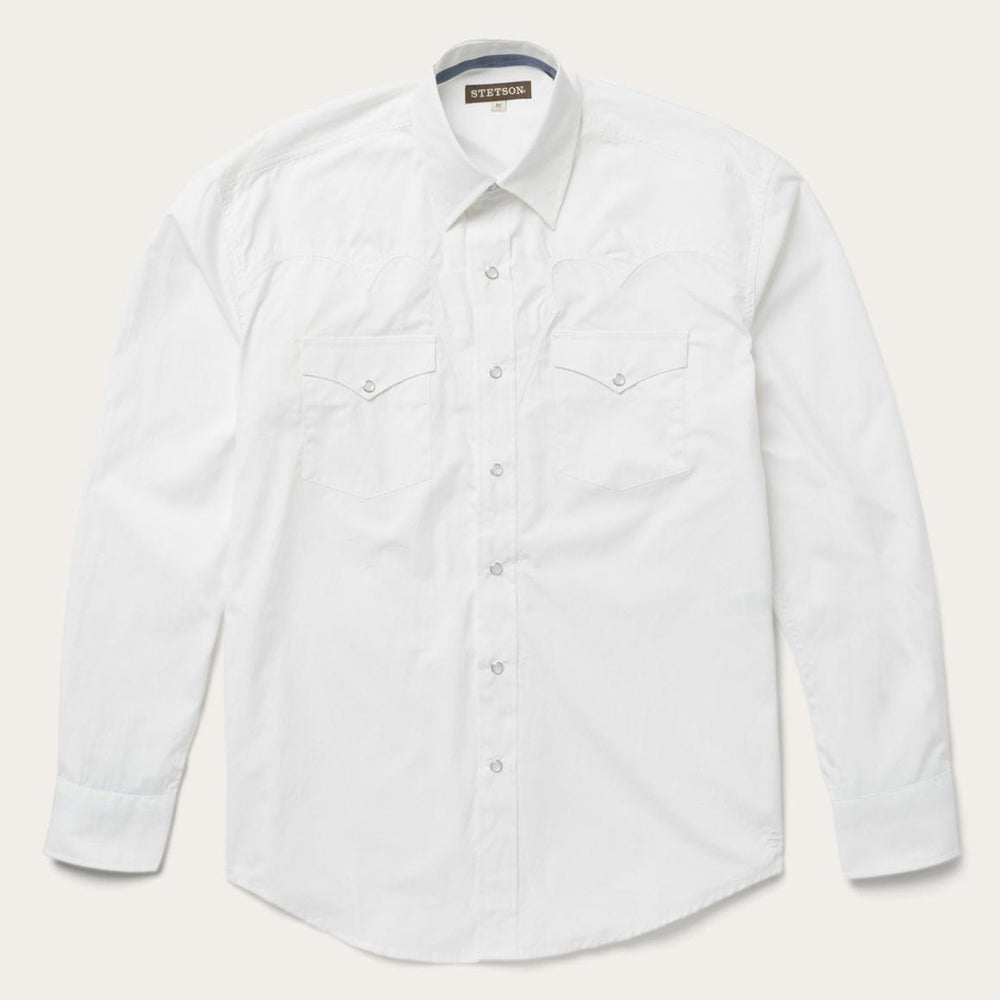 Classic Solid Snap Poplin Shirt In Optic White White | Men Stetson Western Shirts