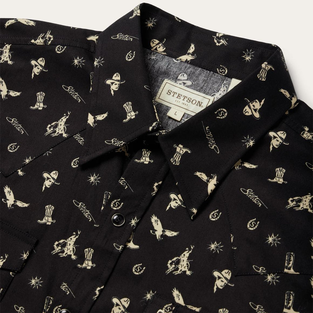 Conversation Print Western Shirt Black | Men Stetson Western Shirts