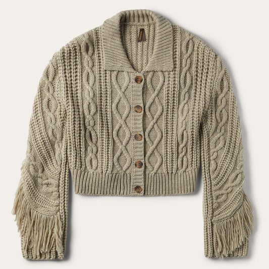 Cream Fringed Cardigan Tan | Women Stetson Sweaters