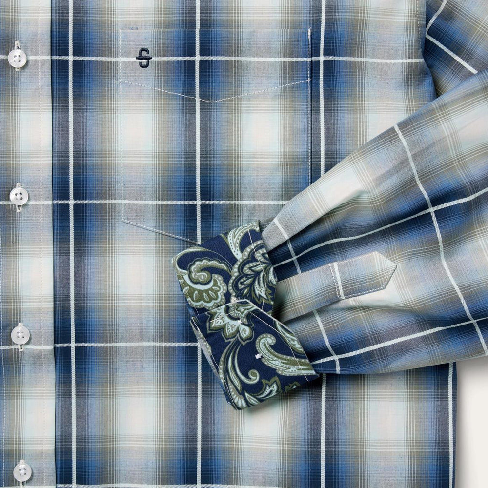 Crystal Plaid Button Down Shirt Blue | Men Stetson Classic Cut