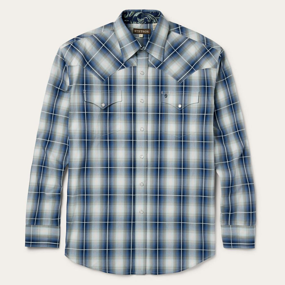 Crystal Plaid Western Shirt Blue | Men Stetson Classic Cut