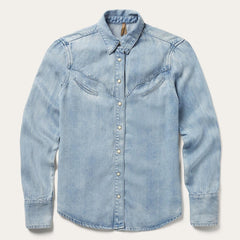 Curved Yoke Western Denim Shirt Blue | Women Stetson Denim Shirts