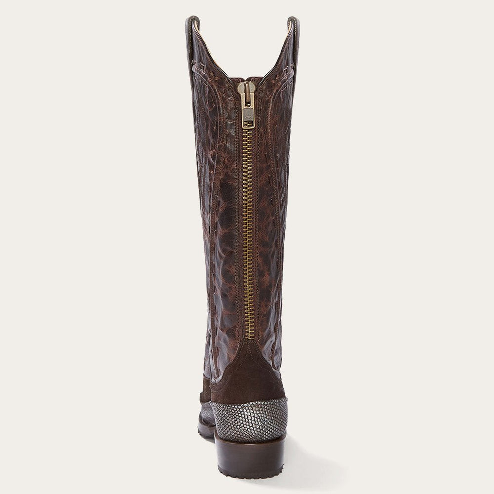 Dakota Brown Suede & Teju Cowboy Boot Brown | Women Stetson Western
