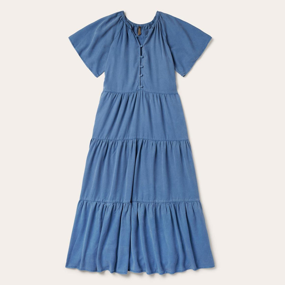 Denim Long Three Tiered Dress Blue | Women Stetson Midi