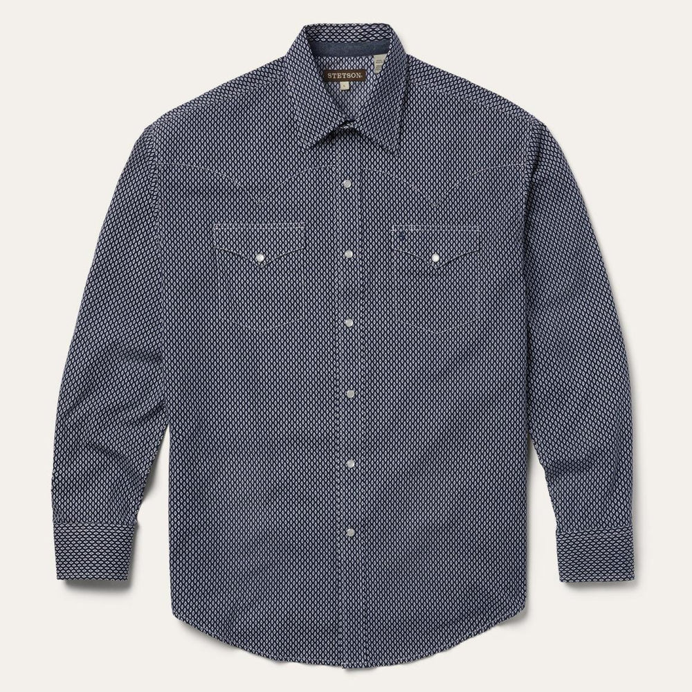 Diamond Geo Western Shirt Blue | Men Stetson Classic Cut
