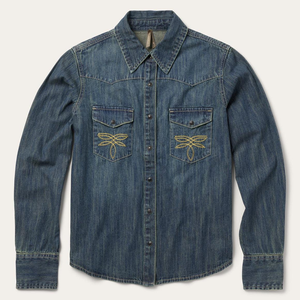 Dirty Denim Boyfriend Fit Shirt Blue | Women Stetson Western Shirts
