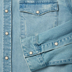 Distressed Denim Western Shirt Blue | Men Stetson Western Shirts