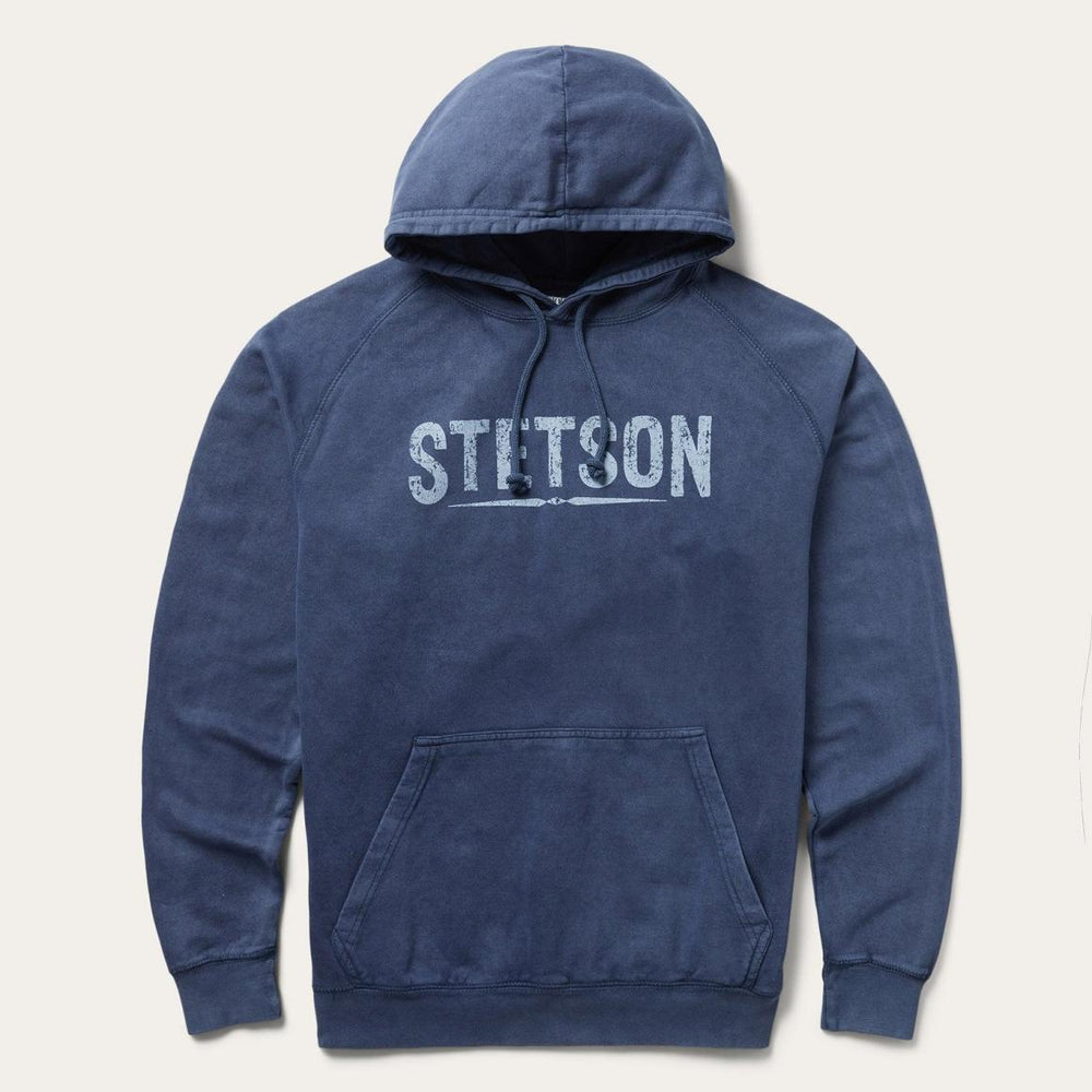 Distressed Logo Hooded Sweatshirt Blue | Men Stetson Sweaters & Hoodies