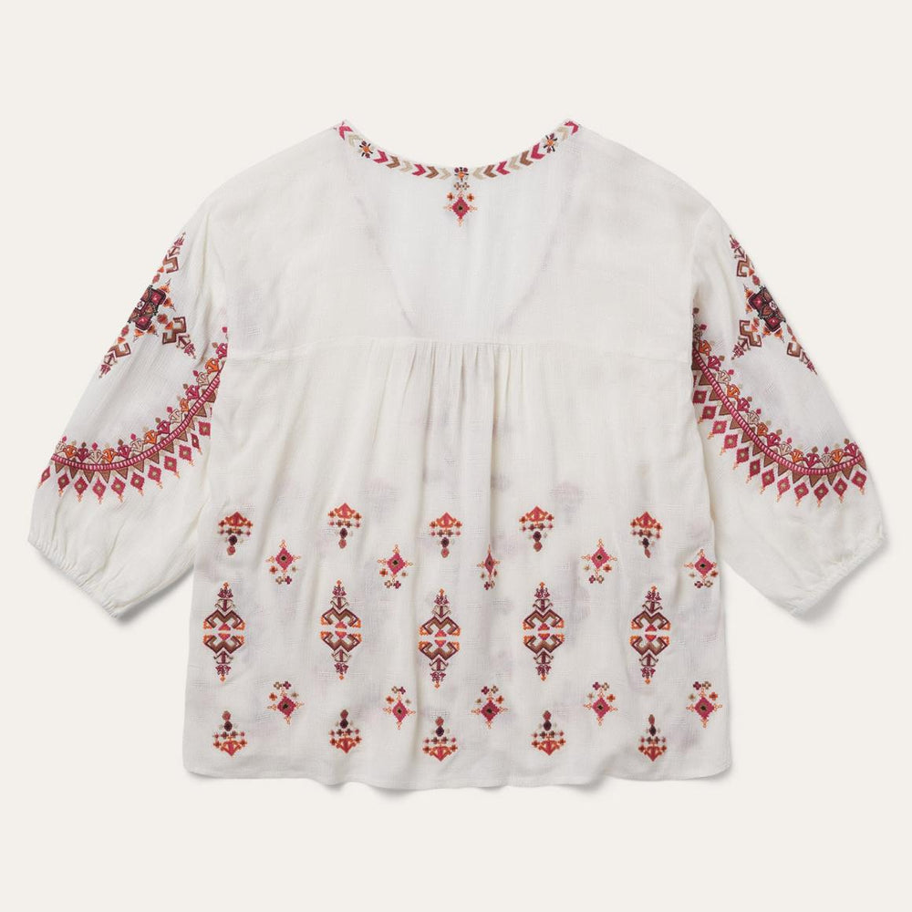Dobby Peasant Blouse White | Women Stetson Blouses