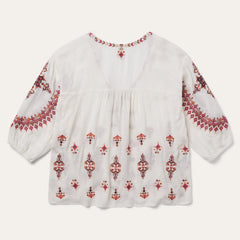 Dobby Peasant Blouse White | Women Stetson Blouses