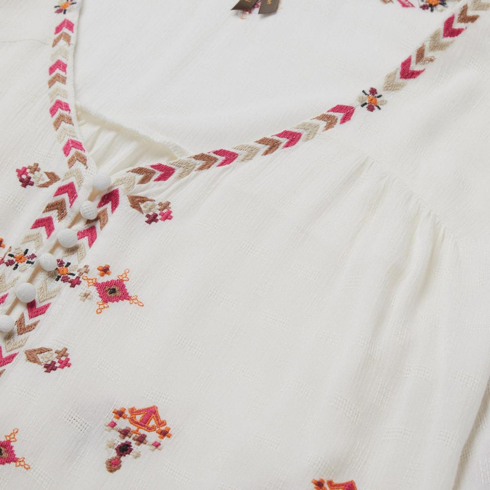 Dobby Peasant Blouse White | Women Stetson Blouses