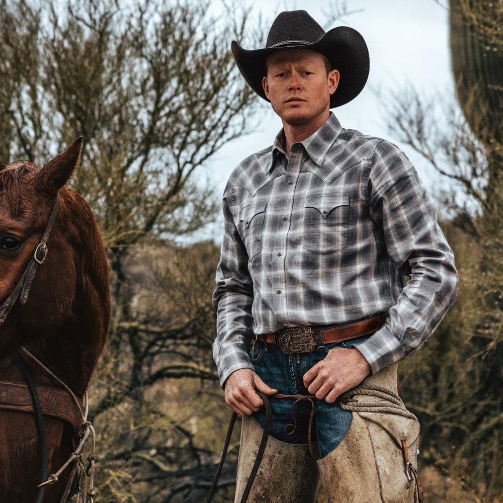 Dobby Twill Plaid Shirt Brown | Men Stetson Western Shirts