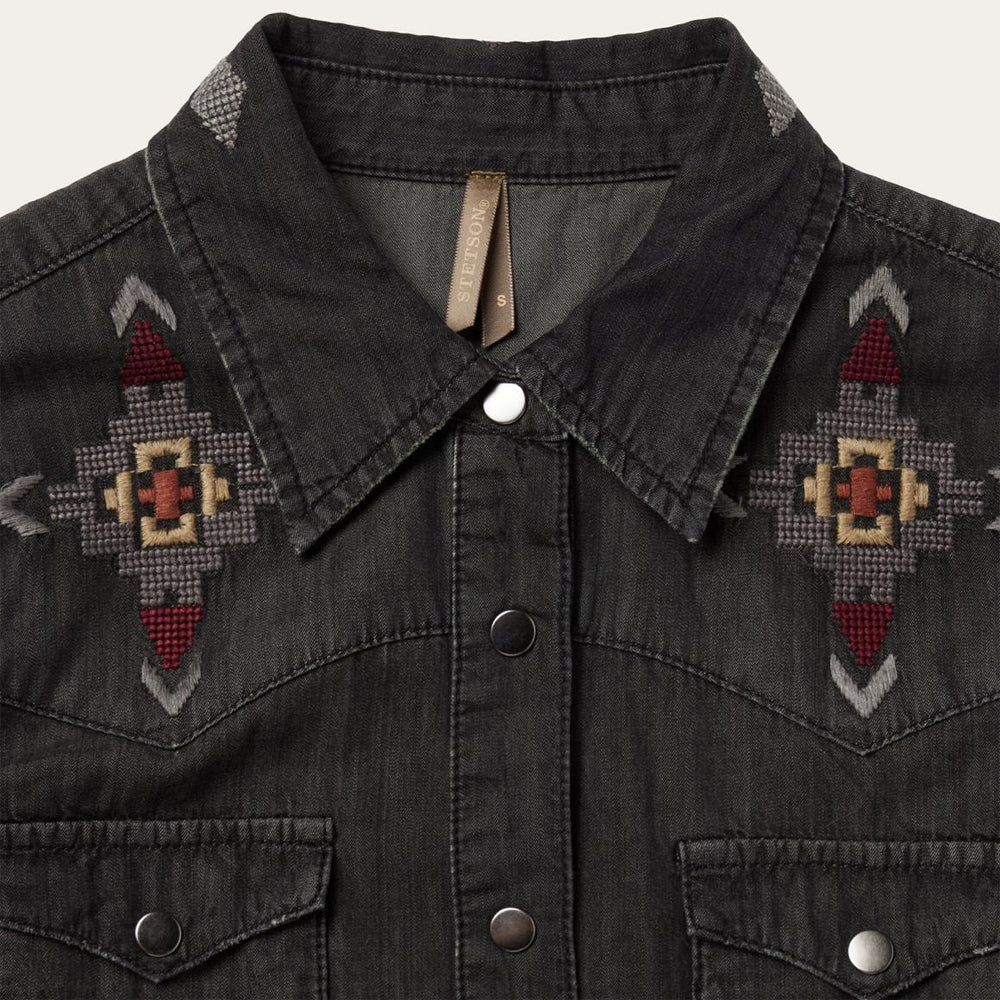 Embroidered Black Denim Shirt Dress Black | Women Stetson Mini
