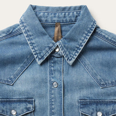 Embroidered Boyfriend Fit Denim Shirt Blue | Women Stetson Denim Shirts