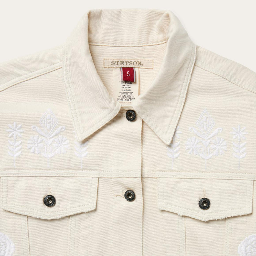 Embroidered Cream Denim Jacket White | Women Stetson Jackets