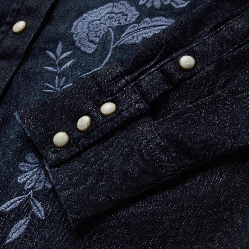 Embroidered Dark Denim Snap Front Shirt Blue | Women Stetson Denim Shirts
