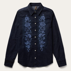 Embroidered Dark Denim Snap Front Shirt Blue | Women Stetson Western Shirts