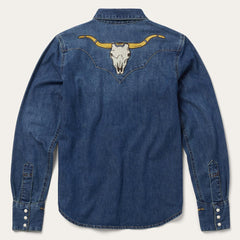 Embroidered Dark Denim Western Shirt Blue | Women Stetson Denim Shirts