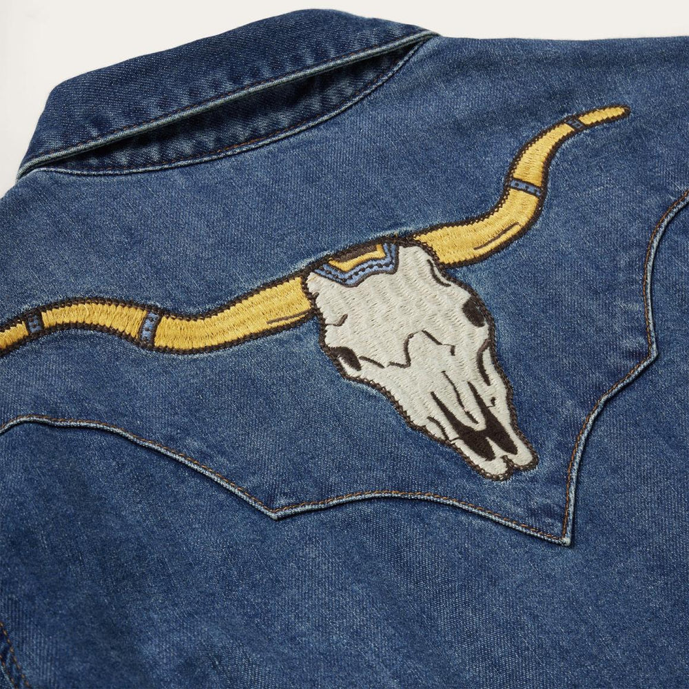 Embroidered Dark Denim Western Shirt Blue | Women Stetson Denim Shirts
