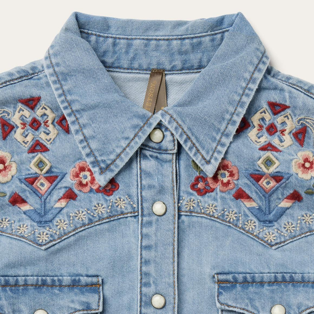 Embroidered Denim Shirt Dress Blue | Women Stetson Shirt Dresses