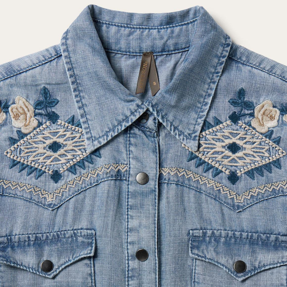 Embroidered Denim Twill Shirt Dress Blue | Women Stetson Shirt Dresses